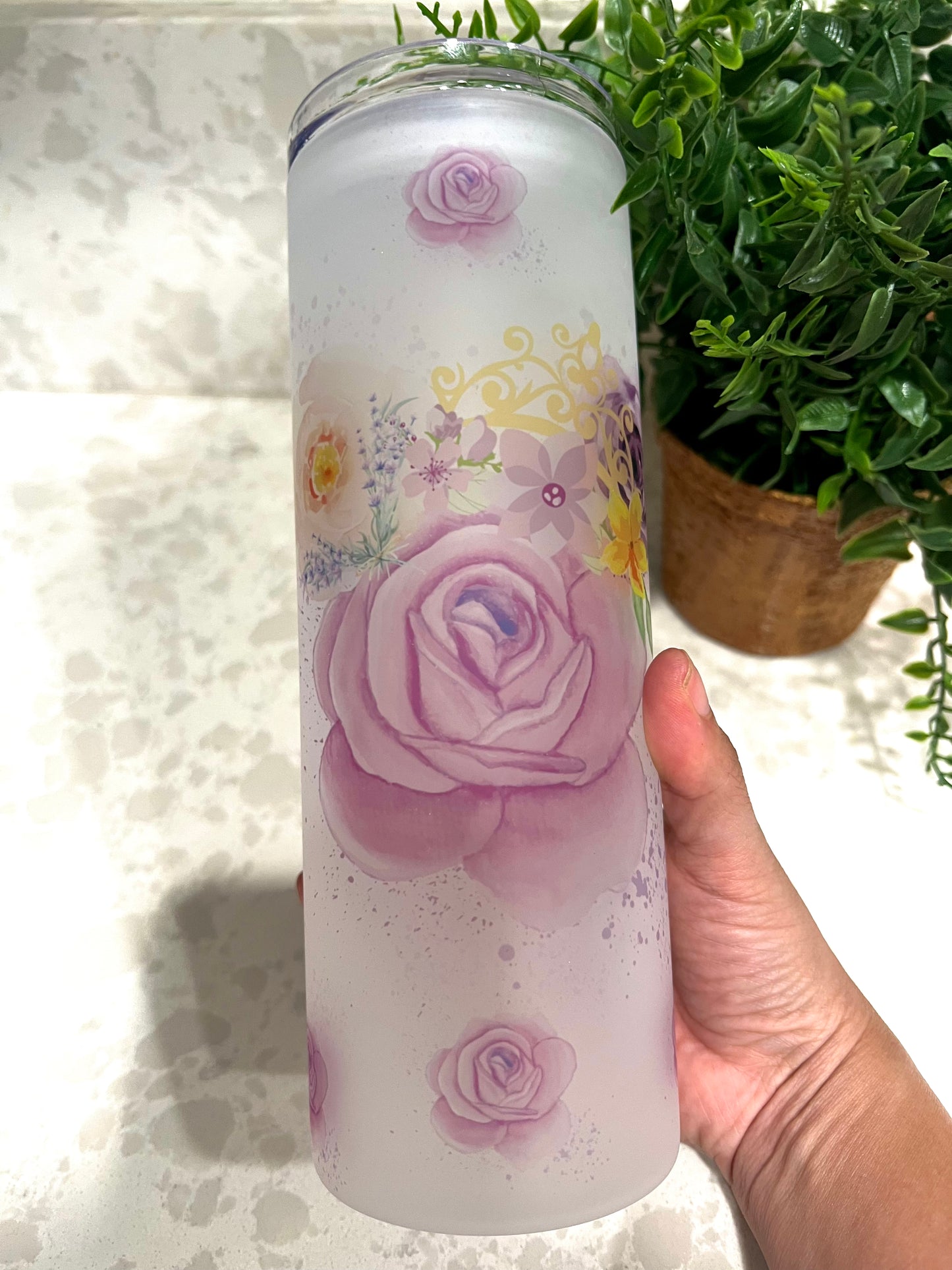 Inspired R a P u n z e l Frosted Glass Tumbler